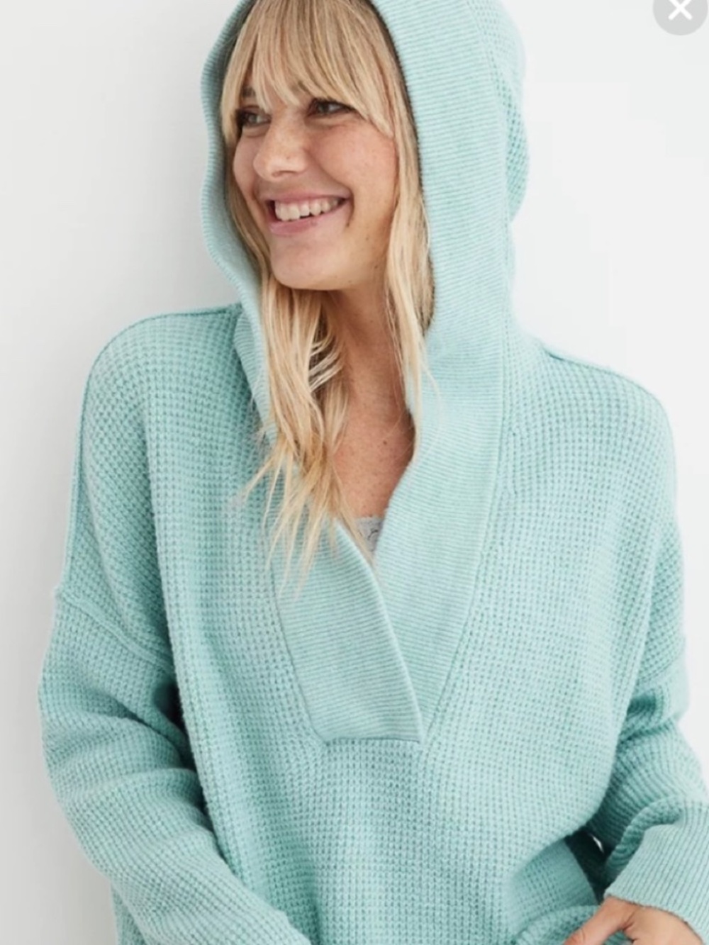 Aerie Cozy up waffle knit hoodie sweater SZ xs Oversized